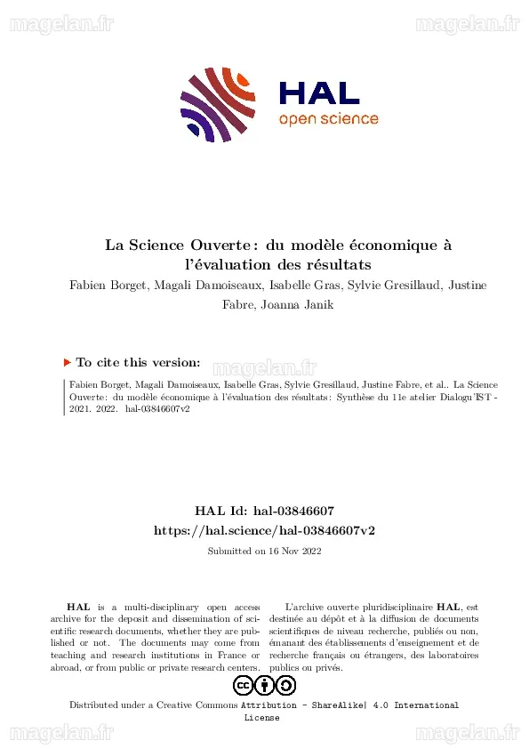 (PDF) La Science Ouverte : du modèle économique à l'évaluation des ...