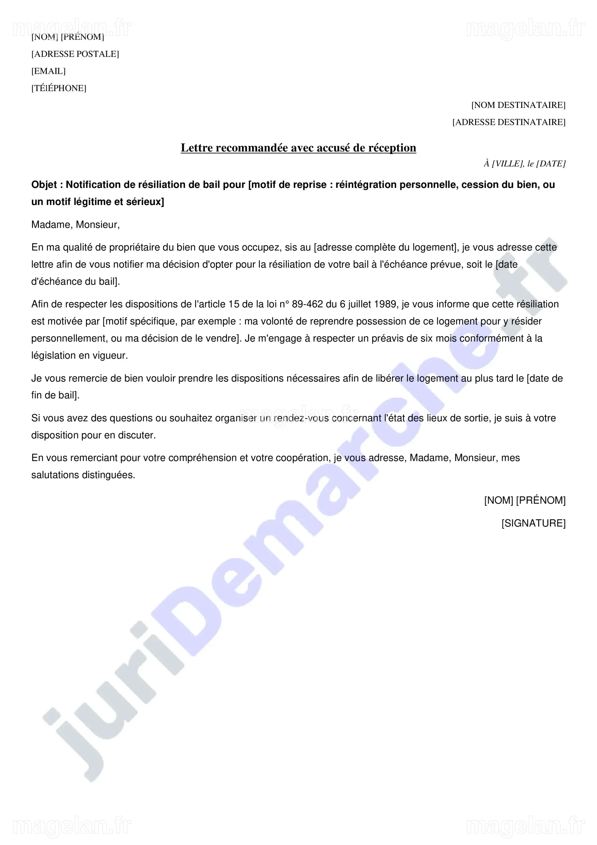 JuriDémarche - Modèle de lettre de préavis du propriétaire au locataire ...