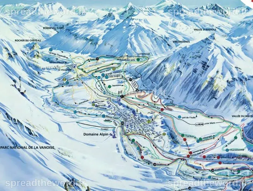 Val Cenis Piste Map | Val Cenis Vanoise Ski Area & Trail Map ...