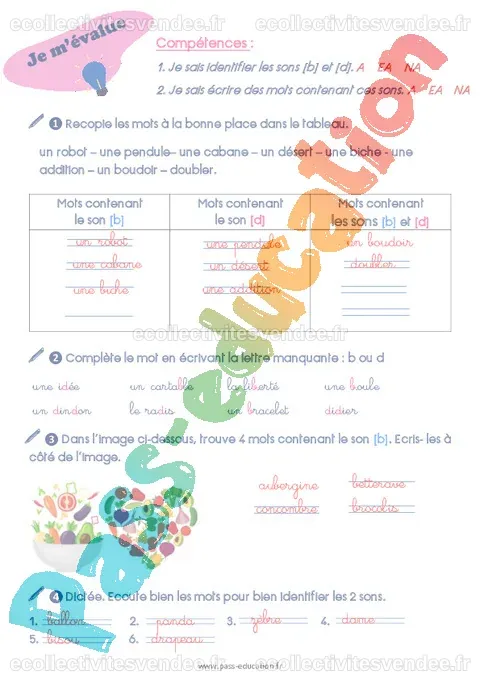 Confusion entre les sons [b] et [d] - CP - CE1 - Exercices de ...