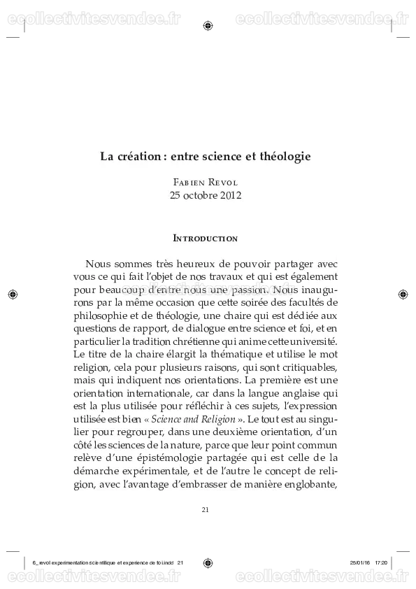 (PDF) La création: entre science et théologie