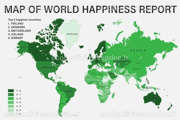 Rapport mondial sur le bonheur sur une carte politique avec échelle ...