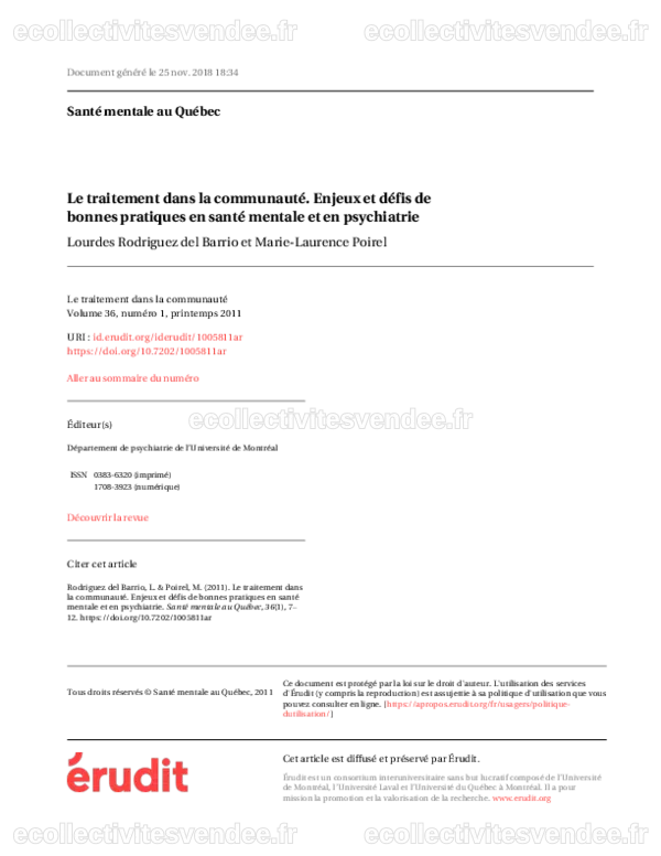 (PDF) Le traitement dans la communauté. Enjeux et défis de bonnes ...