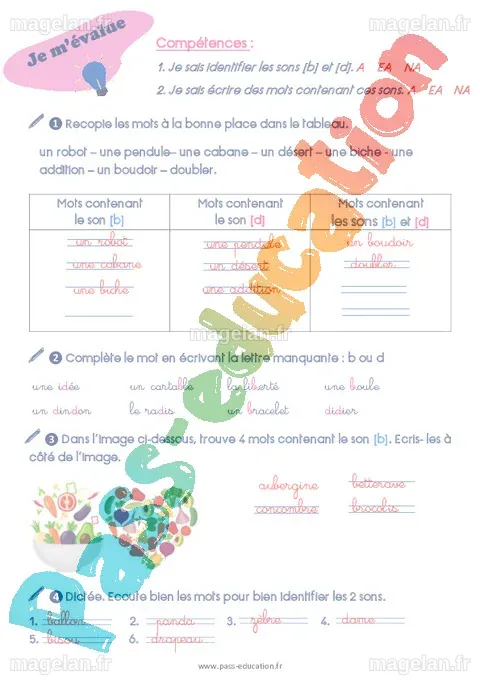 Confusion entre les sons [b] et [d] - CP - CE1 - Exercices de ...