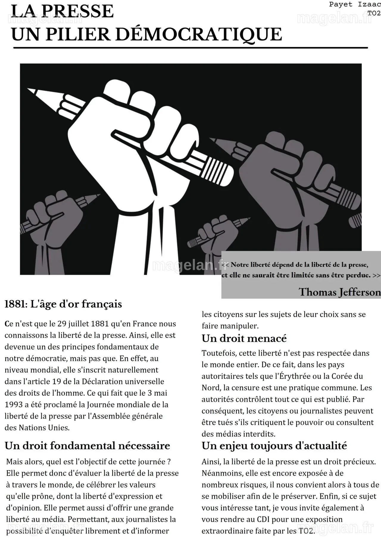 Travaux des élèves de la T02 sur l’importance de la Presse au sein de ...