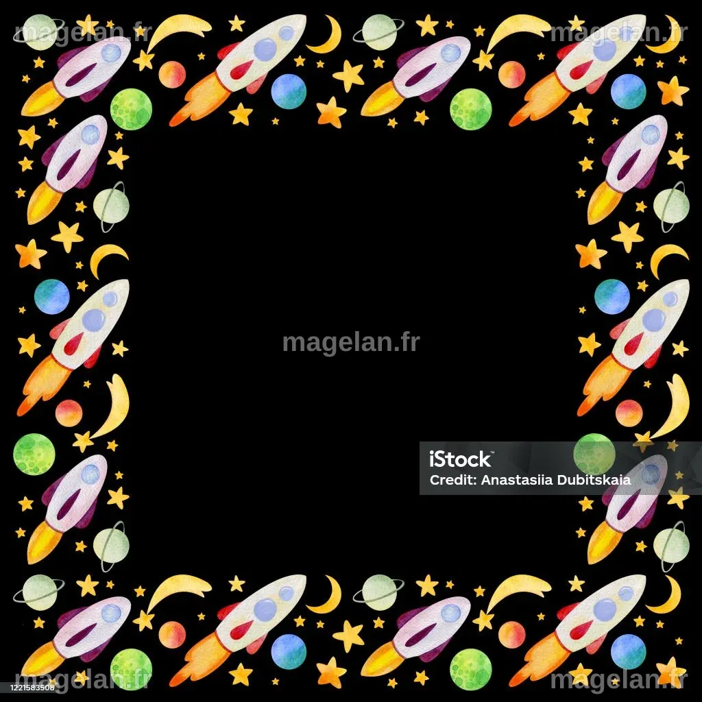 Cadre Carré Des Vaisseaux Spatiaux Colorés Dessinés À La Main Étoiles ...