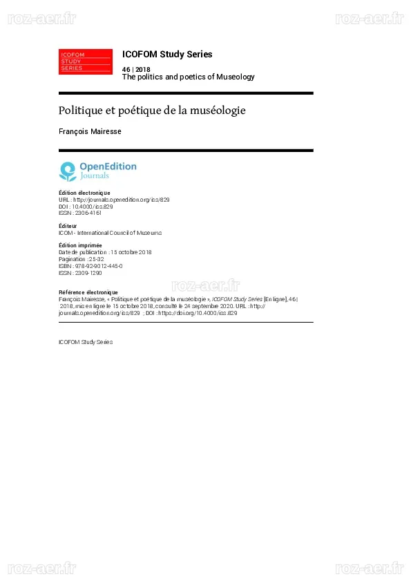 (PDF) Politique et poétique de la muséologie | Francois Mairesse ...