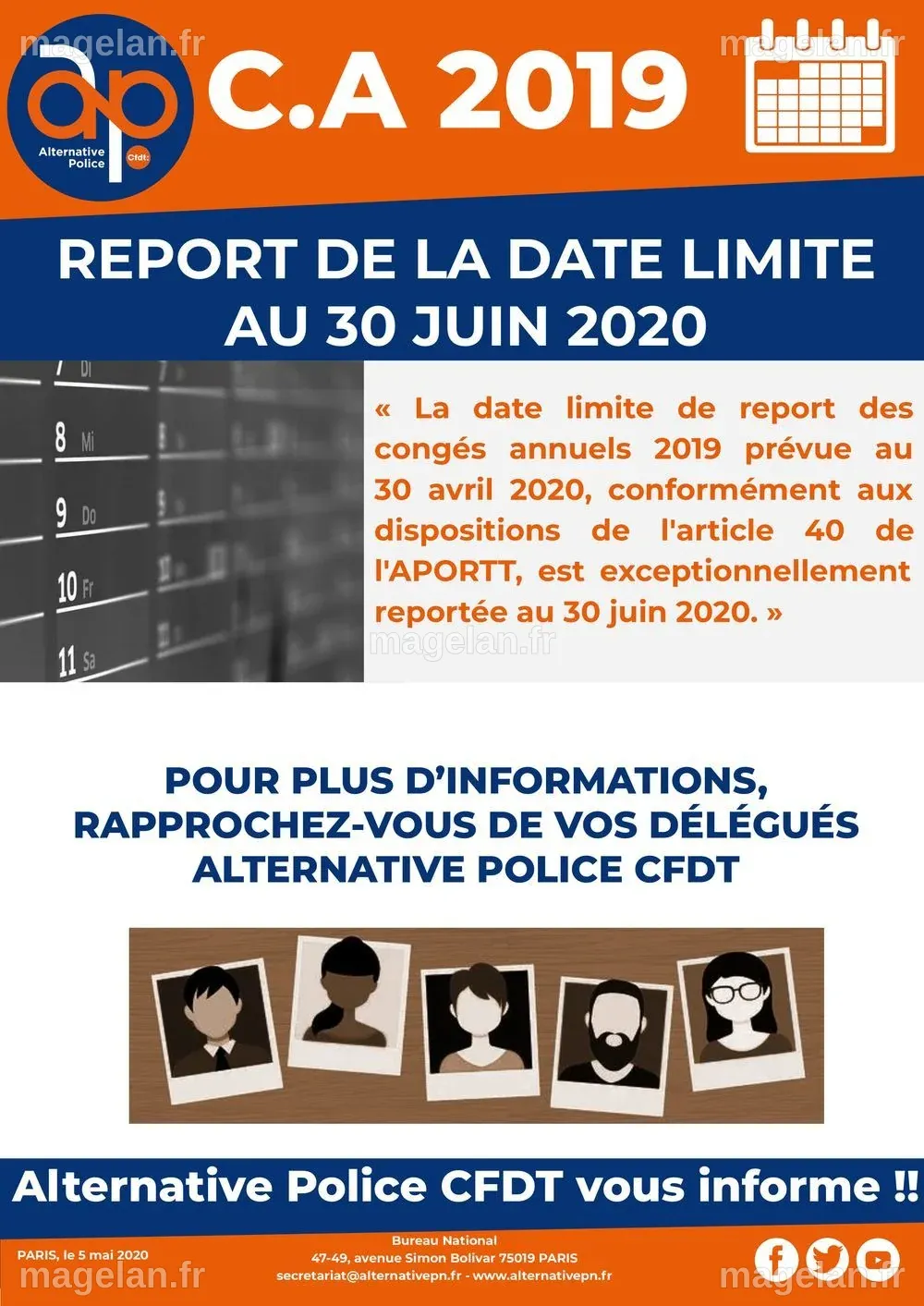 C.A. 2019 : report de la date limite au 30 juin 2020 - Alternative Police