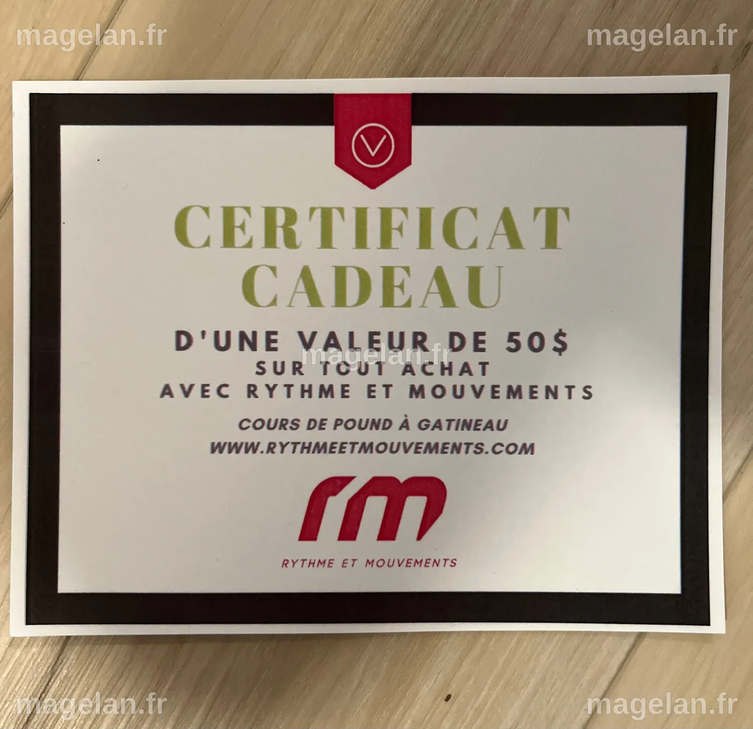 Certificat cadeau d'une valeur de 50$