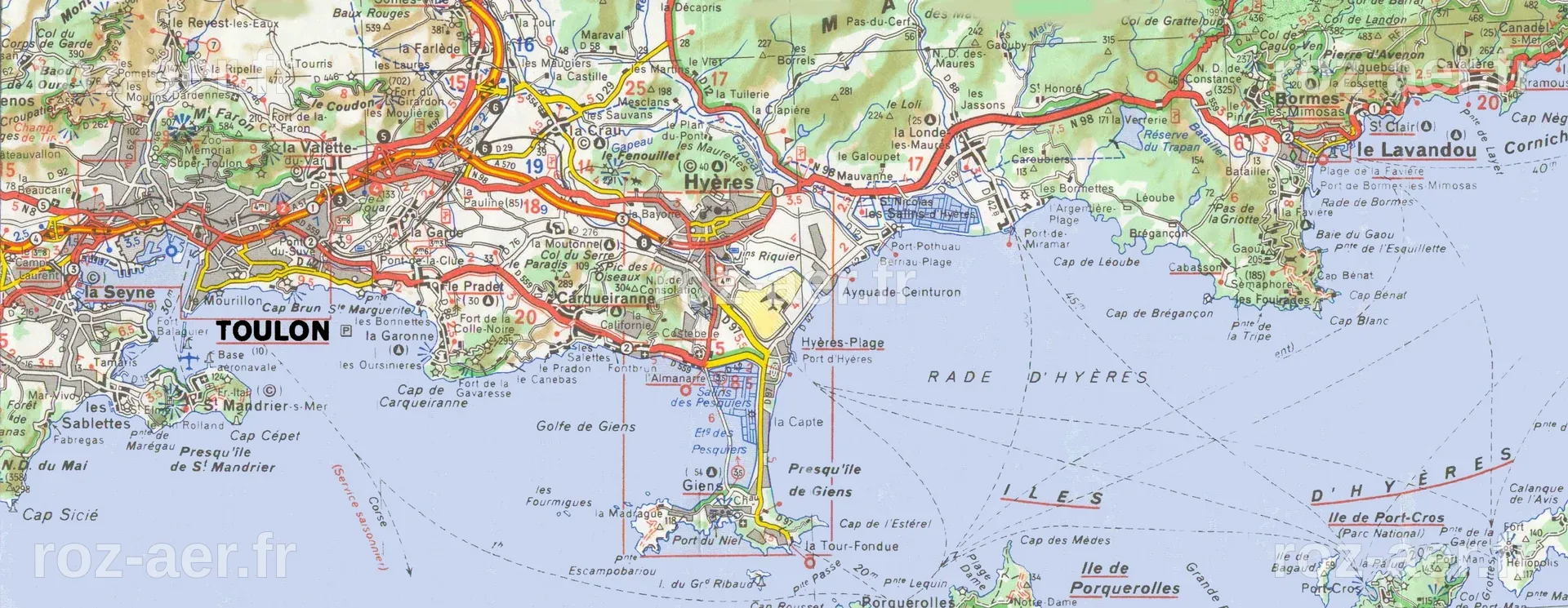 Map of surroundings of Toulon - Ontheworldmap.com