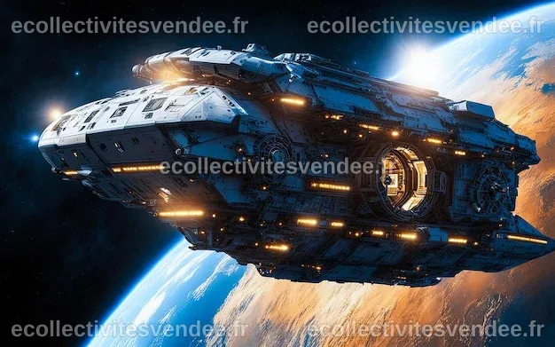 Un Vaisseau Spatial Dans L'espace Avec De La Lueur Et Des Lumières ...