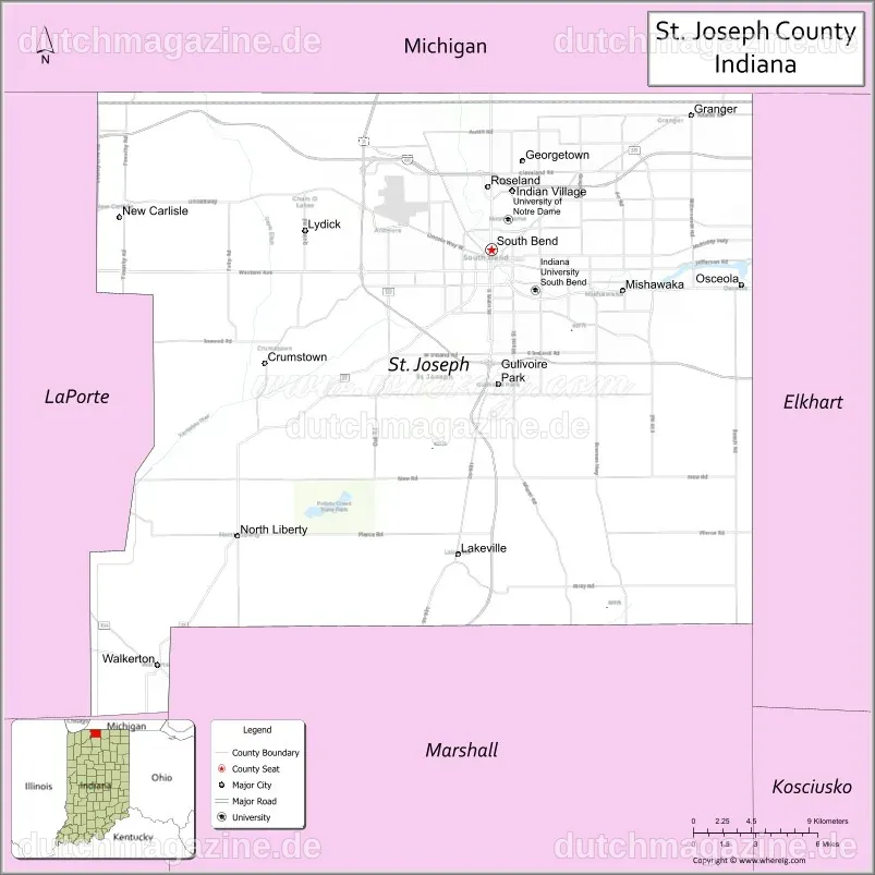 St Joseph County Map, Indiana, USA - Know Where is Located, Cities ...