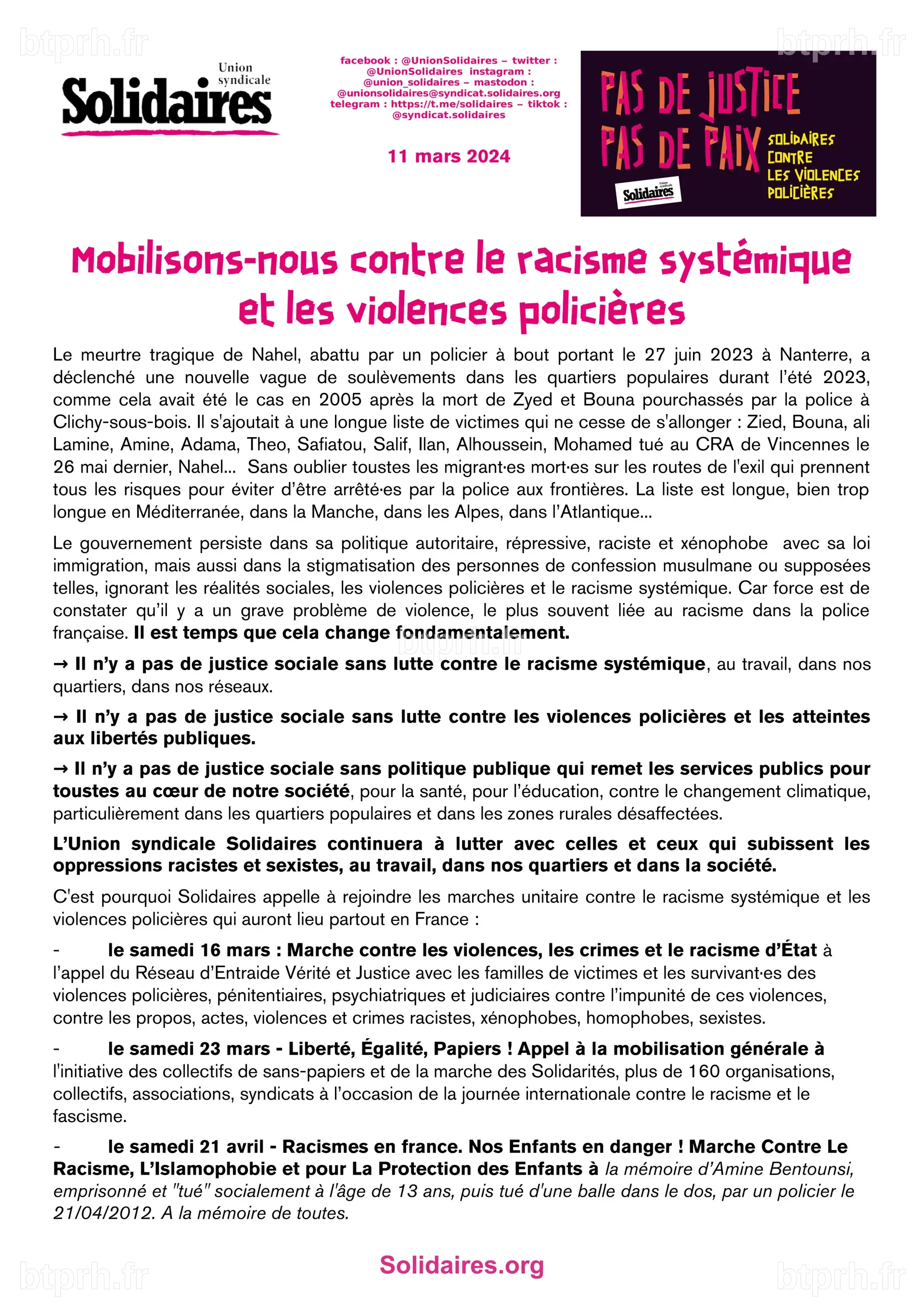 Mobilisons-nous contre le racisme systémique et les violences ...