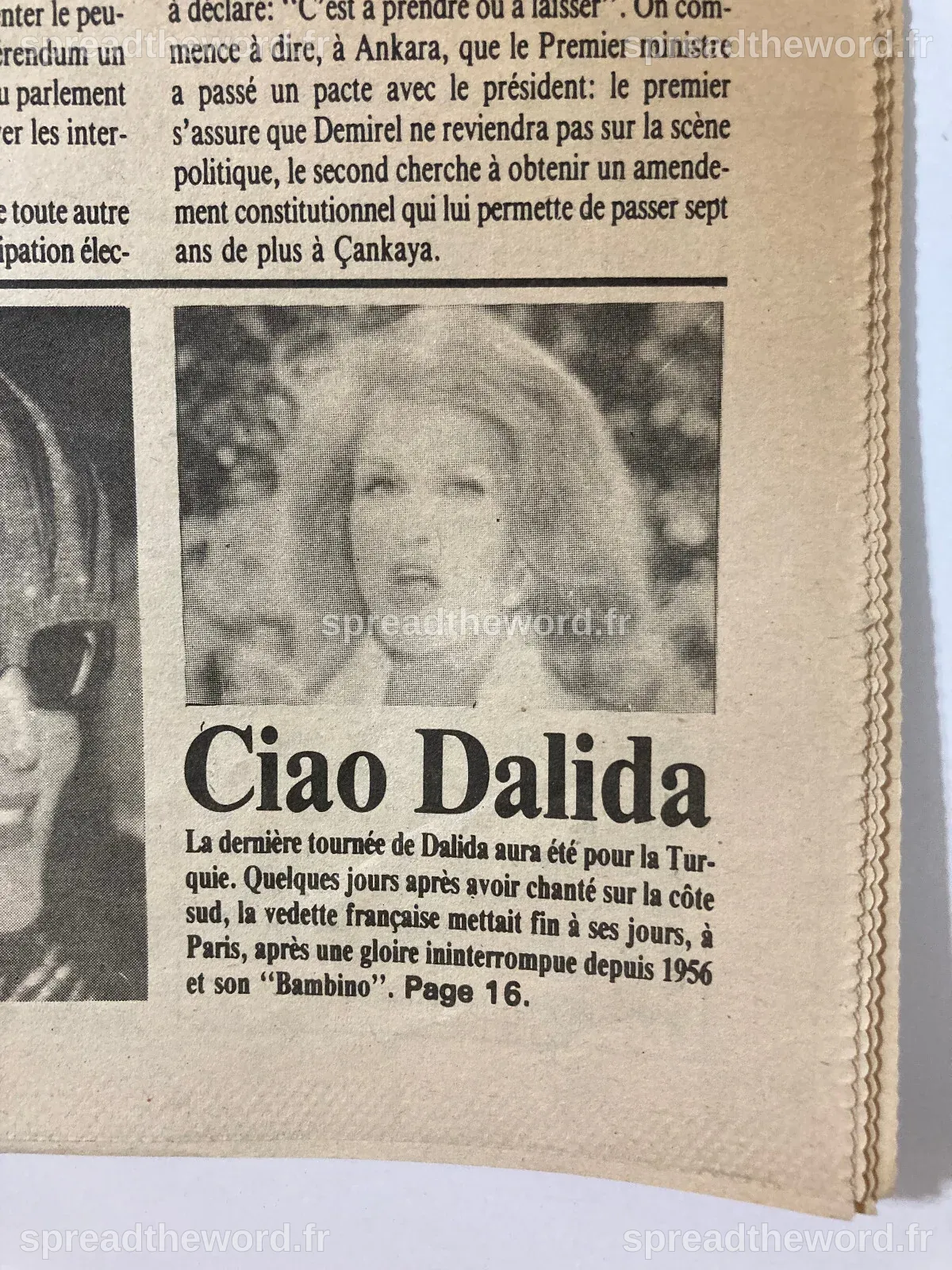 Dalida Death News 16 May 1987 L'Orient-Express French Newspaper Ciao ...