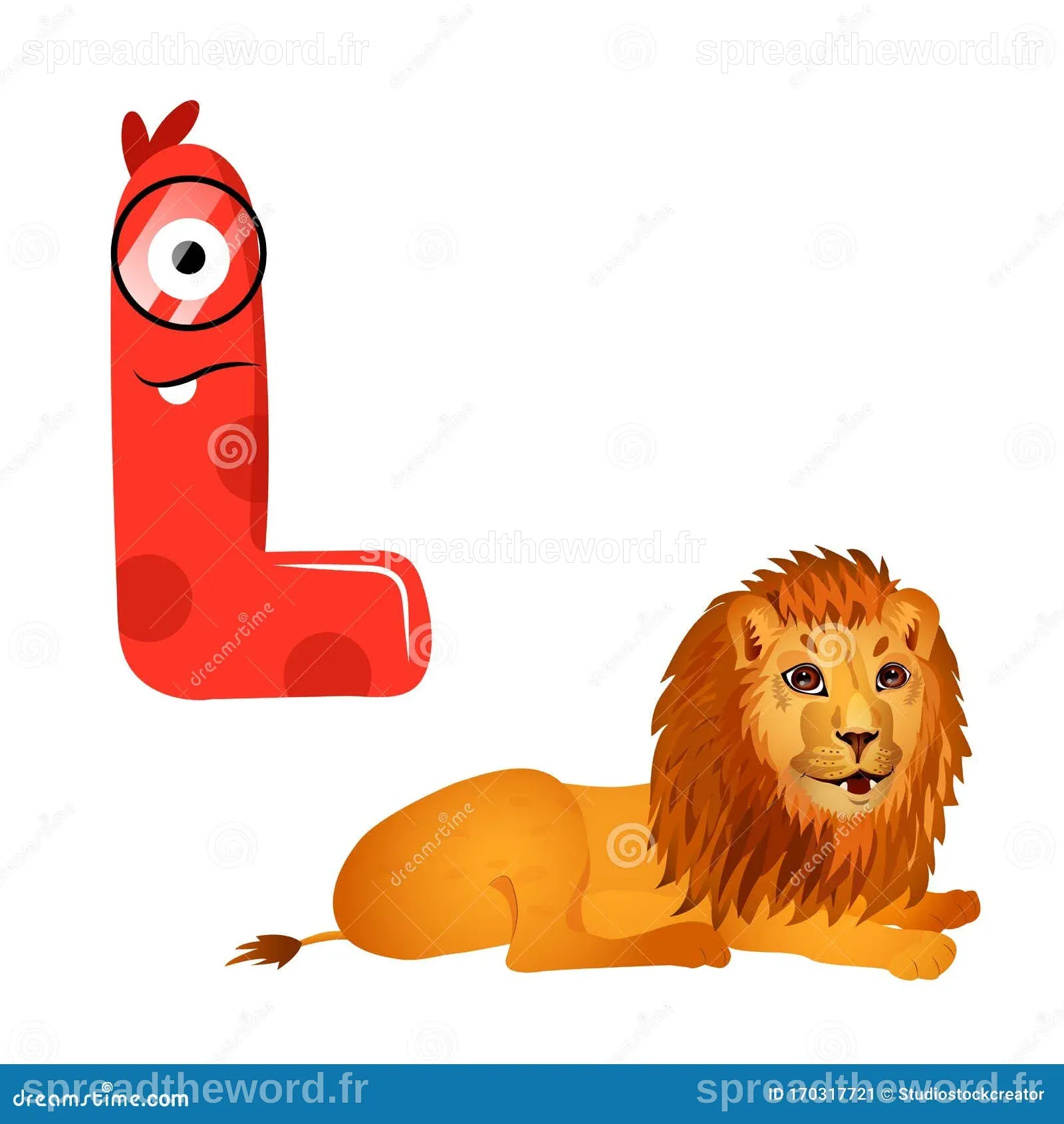 Vector Cute Childish Cartoon English Alphabet Letter L Med Lejontecken ...