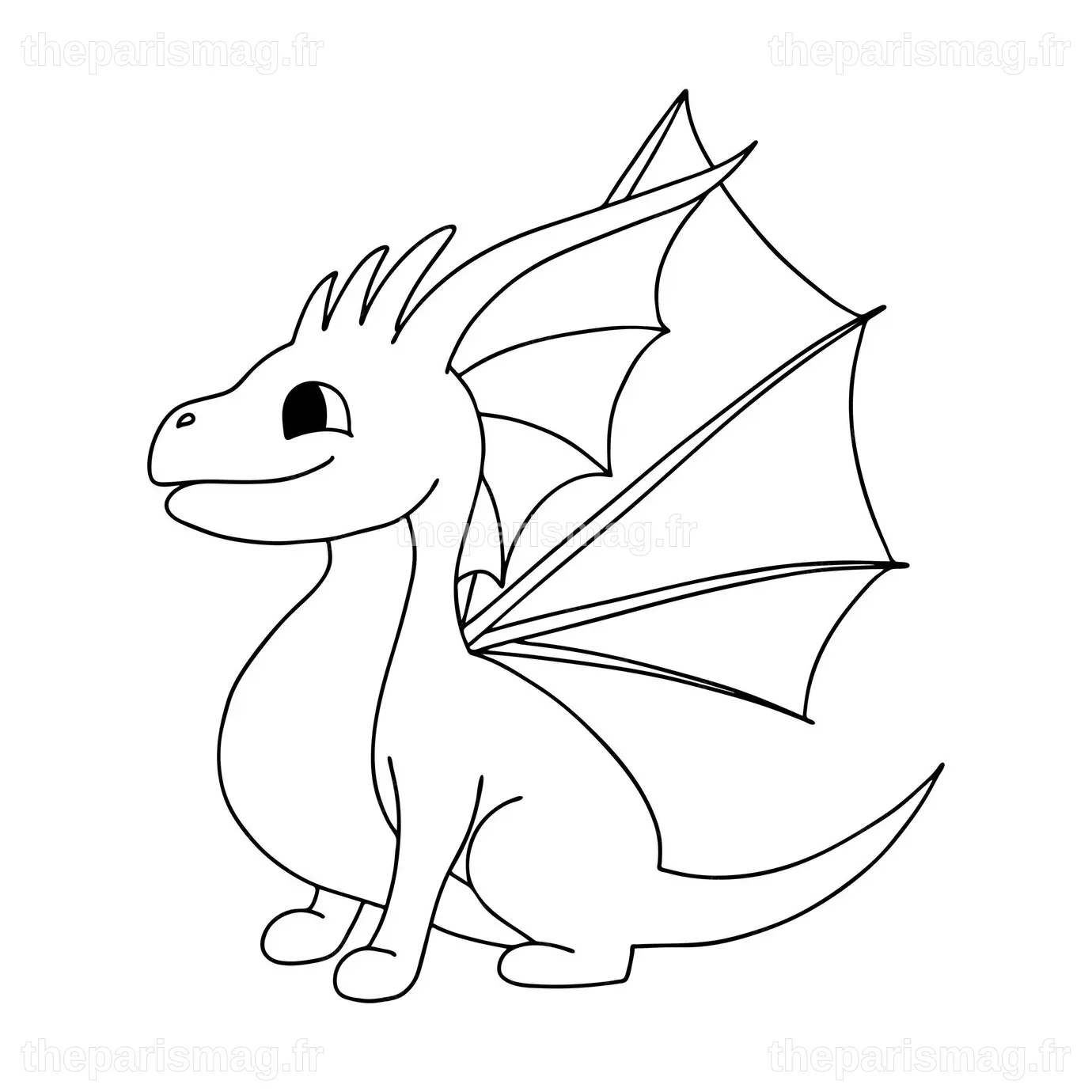 小さなかわいい漫画のドラゴン ベクトル イラスト 塗り絵の白黒イラスト | プレミアムベクター