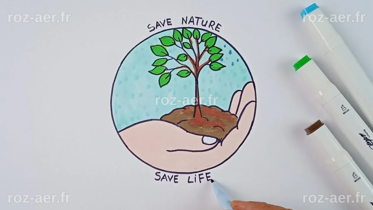save nature drawing step by step, how to Draw world environment day رسم ...